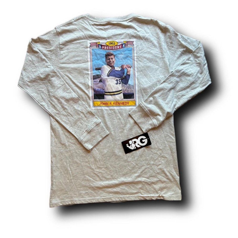 Medium Rowdy Gentleman Retro JFK Rookie Card New With Tags Long Sleeve Tee